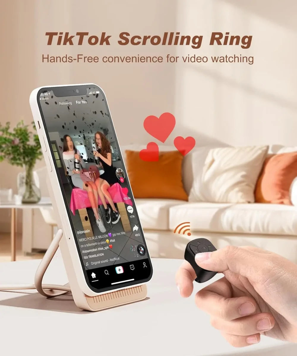 Scrolling Ring Wireless Remote Control Page Turner for iPhone Android, Phone Video Scroller, Camera Shutter