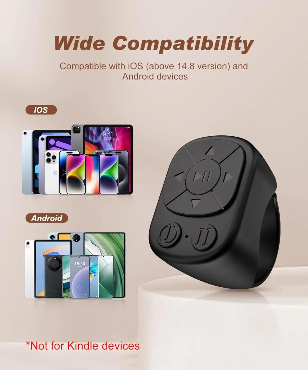 Scrolling Ring Wireless Remote Control Page Turner for iPhone Android, Phone Video Scroller, Camera Shutter