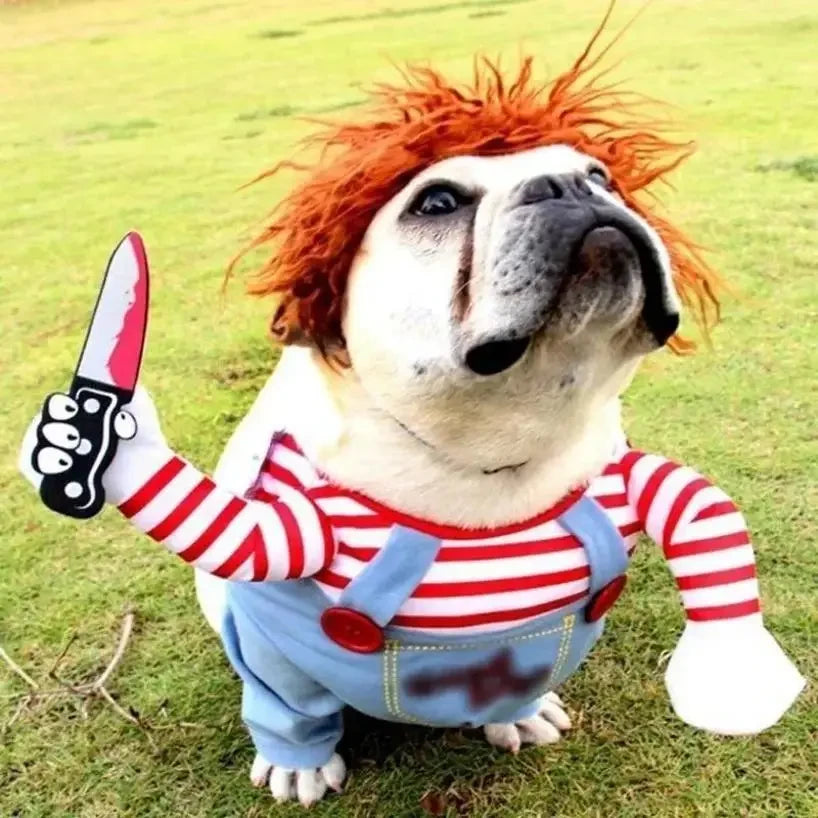Funny Dog Halloween Costume With Knife